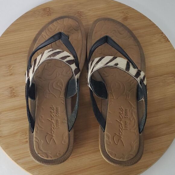 Skechers Luxe Foam Flip Flop Sandals Size 8 Black Animal Print - Picture 4 of 8
